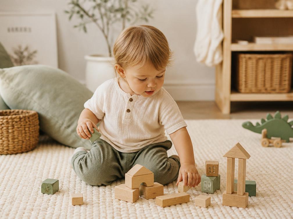 Jeune enfant jouant avec des cubes en bois